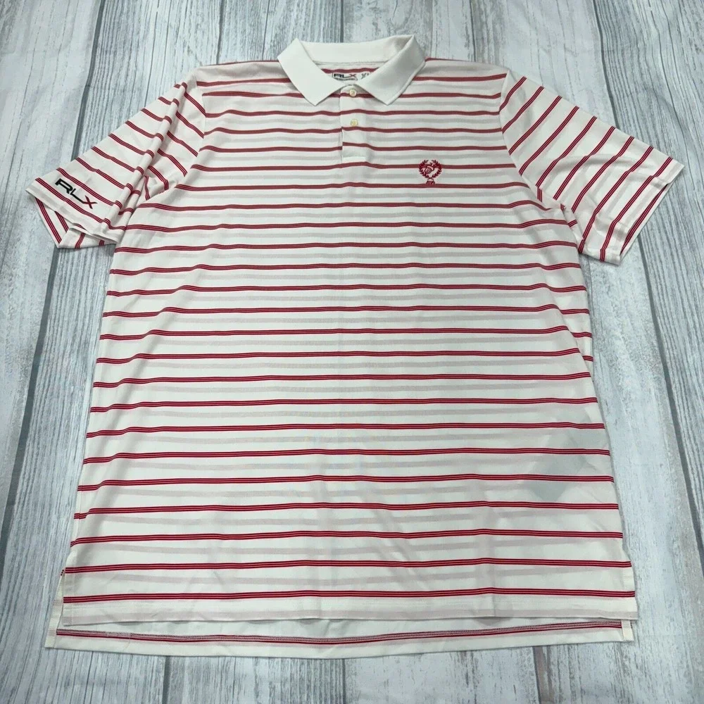 RLX Ralph Lauren Polo Shirt XL White Red‎ Stripe Nassau Country Club Golf Mens